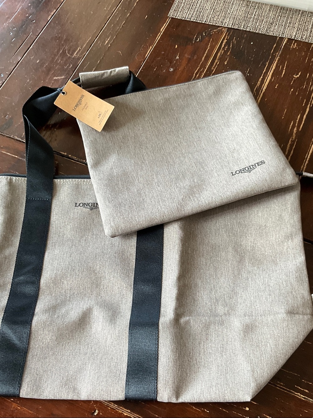 Longines Grey Canvas Foldable Tote with Black Straps and Pouch